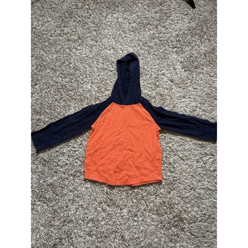 Gymboree Toddler Boys Orange Navy Hooded Long Sleeve Shirt Size 2T Casual